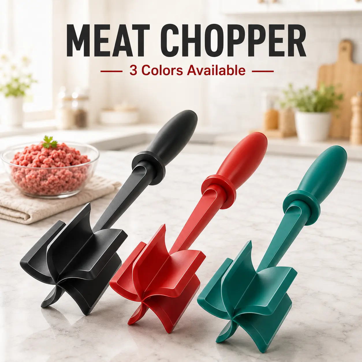 MIUVA 5-Blade Heat Resistant Meat Chopper & Masher, Multi-Functional Kitchen Utensil for Hamburger Ground Beef, Potatoes, Cooking Tools