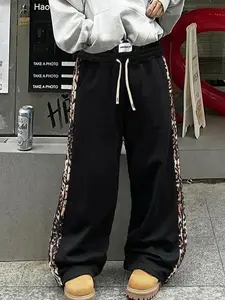 Street Wild Style Wide Leg Pants, Leopard Print Patchwork, Vintage Trendy Side Leopard Elements, Versatile Casual Bottoms