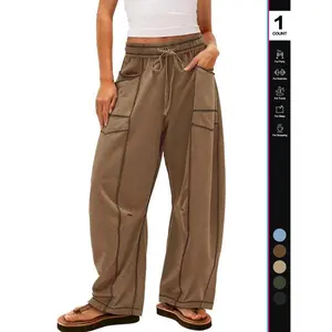 Women’s loose wide-leg casual pants, made from comfortable, breathable fabric, featuring a casual flap pocket design—all-season casual wear.