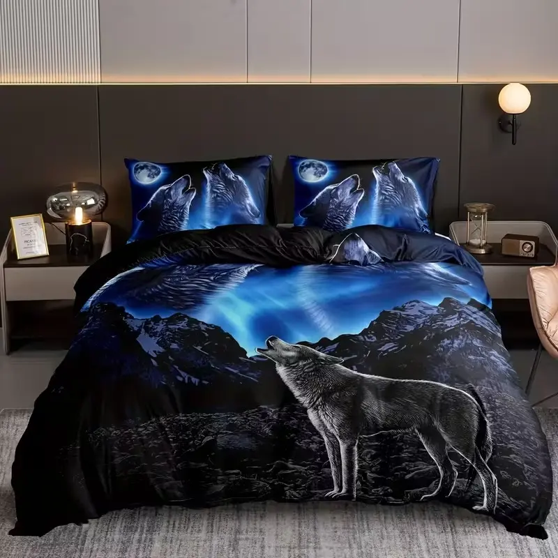 3-Piece Wolf Pattern Bedding Set, Soft Comfortable Home Kitchen Essentials, Perfect Gift for Bedroom Decoration, Bedsheet Sets, Decorative Bedding Set
