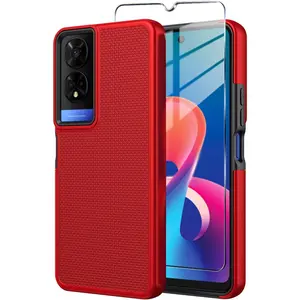 for TCL 50 XE Nxtpaper 5G Case with Tempered Glass Screen Protector, Dual Layer Heavy Duty Shockproof Protection Phone Case Cover for 50 XE 5G (Red)