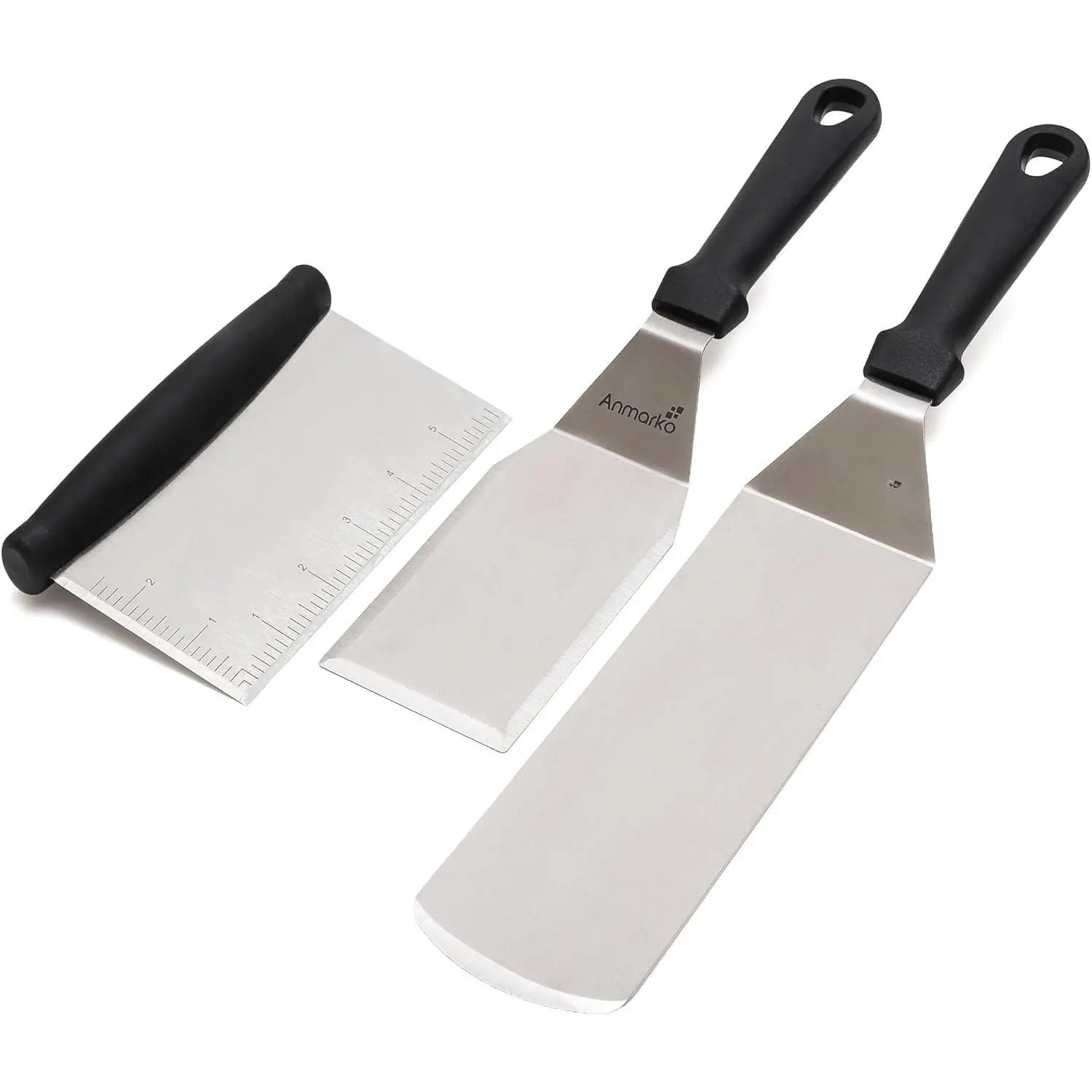 Metal Spatula Stainless Steel and Scraper - Professional Chef Griddle Spatulas Set of 3 - Heavy Duty Accessories  for Cast Iron BBQ Flat Top Grill Skillet Pan - Commercial Grade