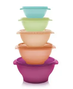 Servalier 5 Bowl Set - Multicolor Nesting Bowls with Lids for Kitchen Organization and Food Storage