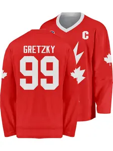 Men's V-Neck Hockey Jersey #99 Gretzky, Athletic T Shirt, Comfortable Breathable Quick-Dry, Sporty Loose-Fit Long Sleeve, Perfect Gift for All Seasons