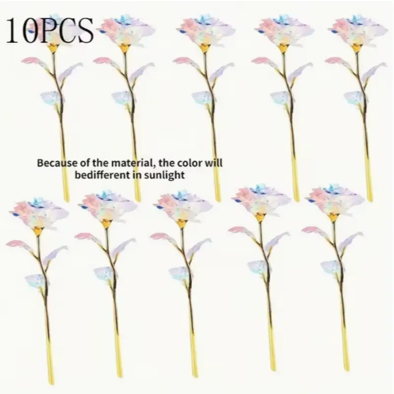 10 Piece Gold Plated Eternal Rose Set, Artificial Crystal Flowers, Perfect for Valentine's Day, Christmas, Thanksgiving, Mother's Day Gift