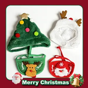 Christmas Santa Hat & Bandana Set for Dogs & Cats – Festive Pet Costume Outfit, Soft Adjustable Holiday Accessories for Puppies, Kittens, Christmas Photos & Parties