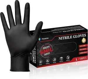 PROMEDIX P Heavy Duty Nitrile Gloves,6mil-100 Count,Black Disposable Cooking Gloves,Latex Free,Powder Free Cleaner Cleaning Kitchen Pack