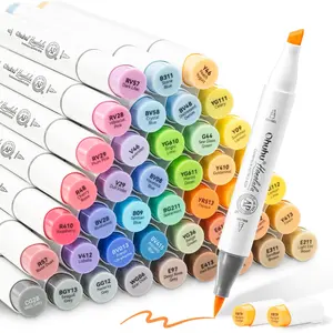 Ohuhu Alcohol Markers: Brush & Chisel / Fine - 48 Mid-tone Colors - AP Certificated Double Tipped Alcohol Based Art Marker Set for Artist Adults Coloring Illustration - Refillable - Honolulu & B Series of Ohuhu