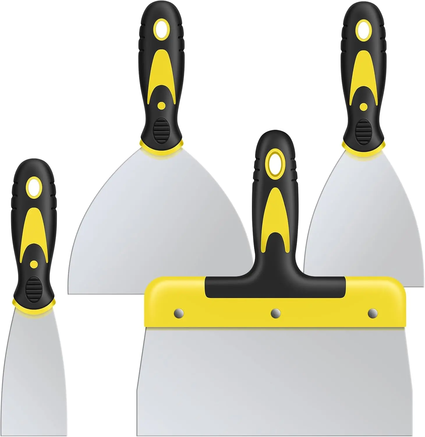 4-Count Multi-Size 3Cr13 Stainless Steel Scraper Tool Set - 2in,4in,6in,8in Durable Blades, Comfortable Grip, Finger Guide Rail, Flexible Design, Easy to Clean - Ideal for Homeowners, Drywall Repair, Wallpaper Removal, Durability, Flexible Blade