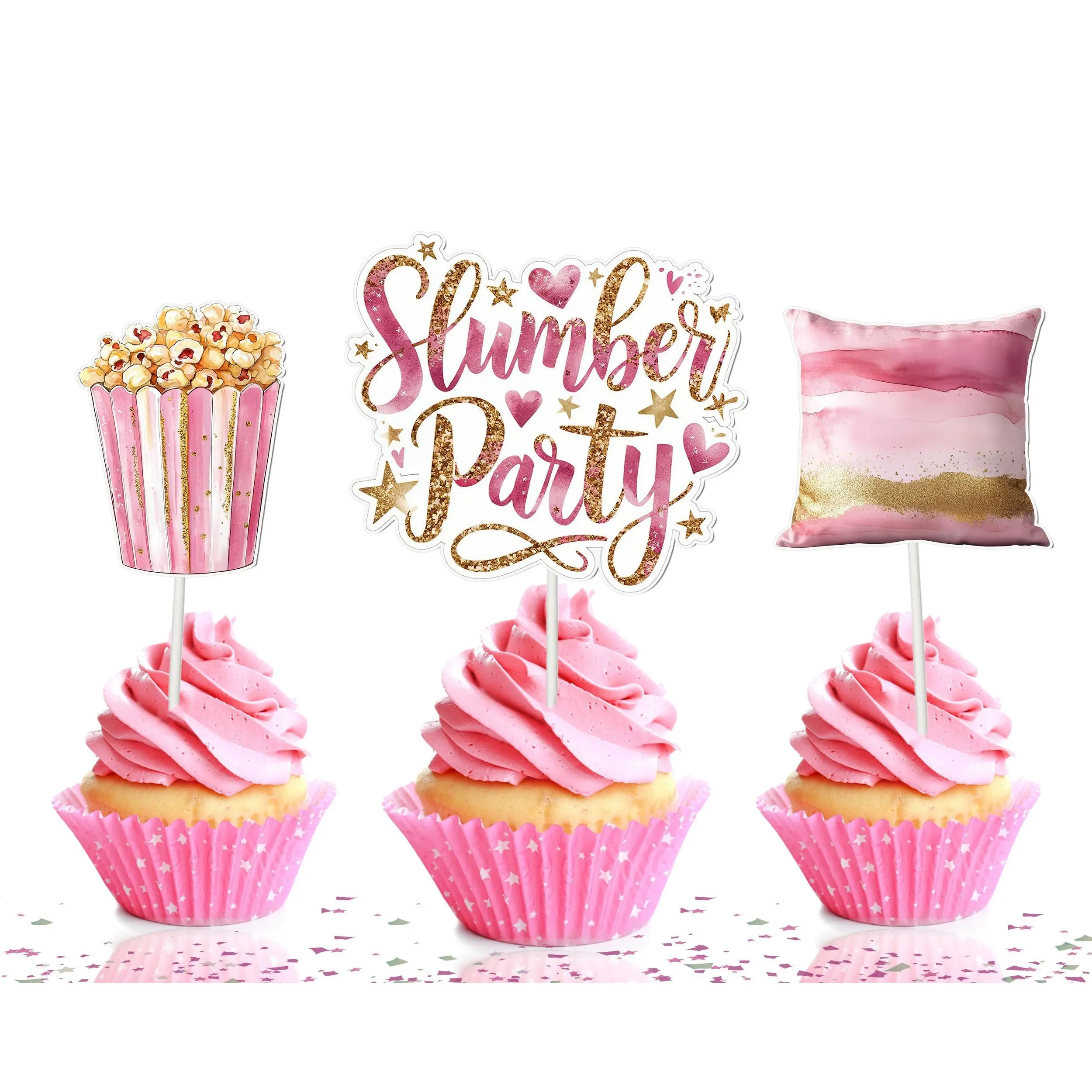 Sleepover Cupcake Toppers - Set of 10 | Slumber Party Decorations | Pajama Party Toppers