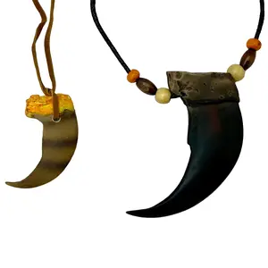 Bear Claw Necklace - 3" or 1.5" Pendant with Brown and Beige Accents and Leather Cord Unisex Jewelry Handcrafted Accessorize