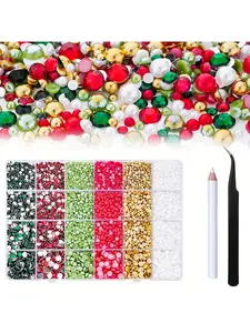 8300pcs Christmas Craft Set: Flatback Pearls & Resin Rhinestones, 3mm-6mm - Perfect for DIY Projects, Tumblers, Shoes, Nails & Face Art, Clay, Tumblers