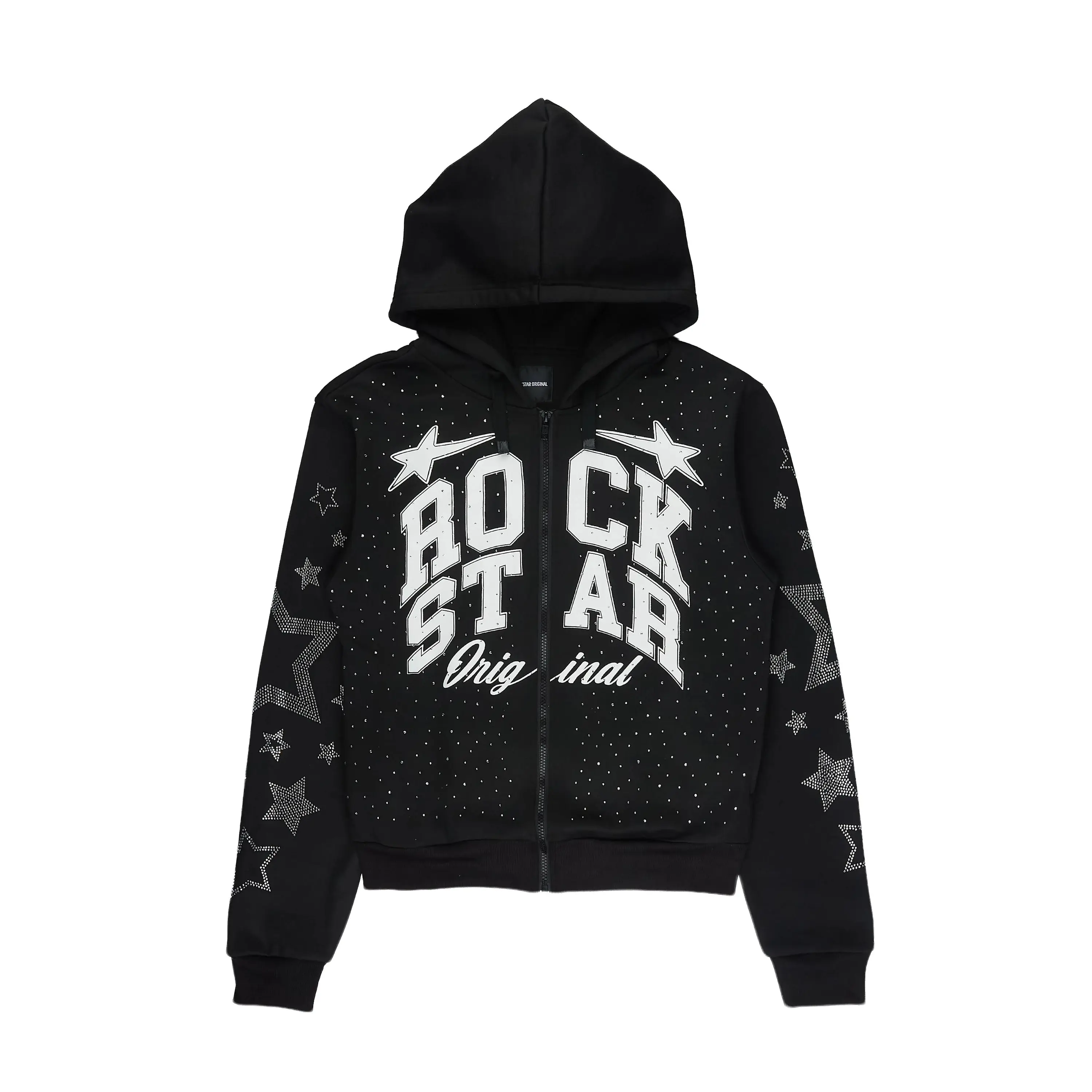 Flaveya Black Rhinestone Zip Up Hoodie Flaveya Black Rhinestone Zip Up Hoodie