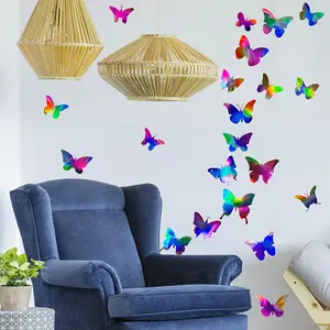 A set (20*30cm*3pcs) of laser-processed butterfly wall stickers for bedroom, living room, and bathroom background walls. Wall sticker decorative decal for beautification and decoration. LS13539
