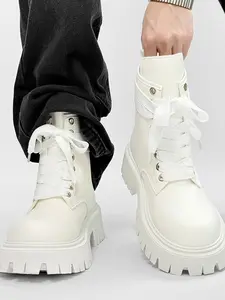 Unisex Punk Style Edgy Work Boots: Rivet Embellishments, Mecha Platform, Side-Zip Convenience. For Party Looks/Head-Turning Style