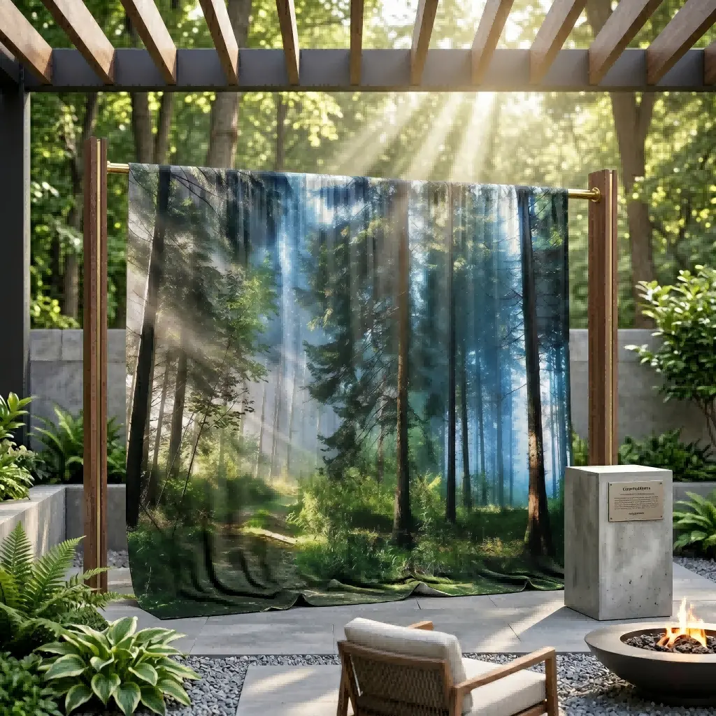 1pc Large Forest Print Wall Decor - 2D Flat Sunlit Trees & Misty Scene, Polyester Brushed Fabric, Home Decor Products, Room Art, Indoor Decoration Backdrop
