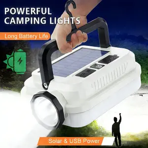 8-in-1 Solar Camping Lantern, Ultra Bright LED Handheld Flashlight with Power Bank, 8 Light Modes & Hanging Hook, Portable Rechargeable Survival Gear for Power Outage, Hiking, Fishing, Portable Flashlights