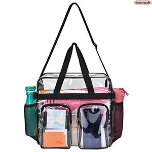 Multi Pocket Clear Tote Bag, Transparent Shoulder Bag with Front Pockets, Large Capacity Clear Handbag, Stadium Approved Bag for Concerts, Travel & Everyday Use
