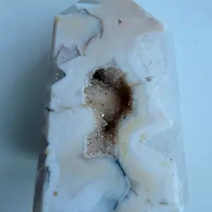 White Chalcedony Crystal Tower with Natural Druzy