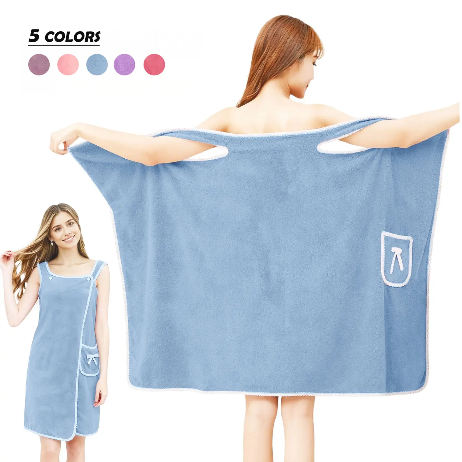 Women's Wearable Towel Wrap with Straps, Soft Off-Shoulder Terry Robe for Beach, Pool & Spa Lounging, Soft Towel, Swim Towel
