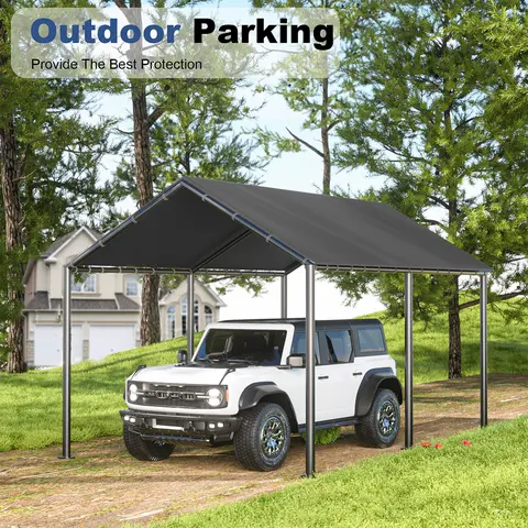 Grezone 10x20 Heavy Duty Metal Patio Carport Canopy - 180g Stainless Steel Tubes, Stable Design, Leakproof Water Resistant Coating, UV Resistant Outdoor Shade Solutions, Open Roof Cover for Car/SUV Storage familyfun
