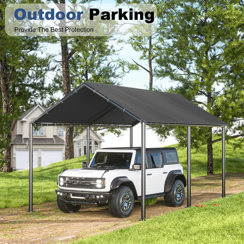 Grezone 10x20 Heavy Duty Metal Patio Carport Canopy - 180g Stainless Steel Tubes, Stable Design, Leakproof Water Resistant Coating, UV Resistant Outdoor Shade Solutions, Open Roof Cover for Car/SUV Storage familyfun