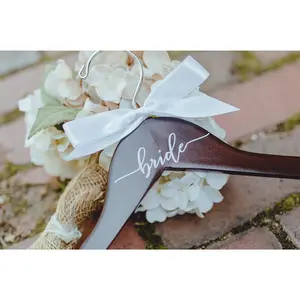 Bride Decal Hanger - High Quality Vinyl - Dark Walnut Finish - White Bow for Wedding Dress Photos and Keepsake - Suit Hanger - Hangable