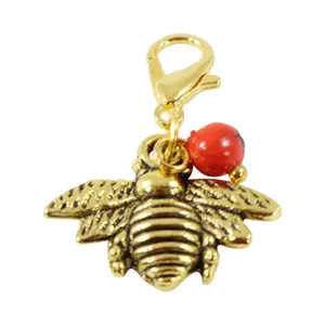 Gold Tone Interchangeable Female Charm Pendant, Fashion Accessory with Good Luck Huayruro Seed Beads, Approx 1in Long-Lasting Women's Costume Jewelry Charm