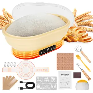 Heating Bread Proofing Basket Set, 11" Oval Bread Baking Supplies with Timer & 6 Temp Settings, Silicone Foldable Sourdough Starter Warmer, Starter Baking Kit Gift