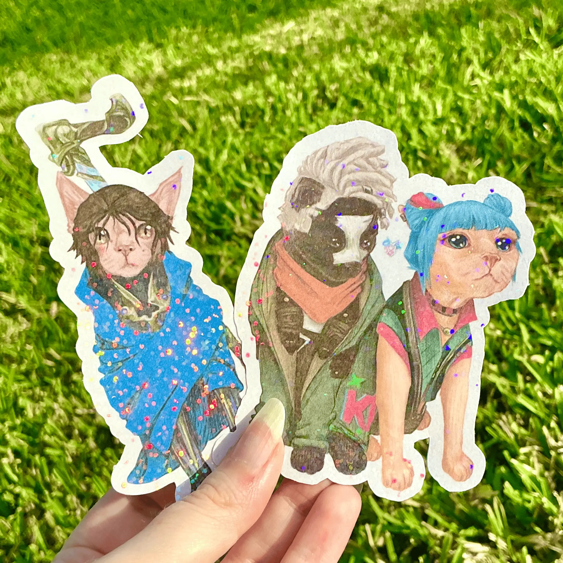 Arcane Viktor and Ekko Powder Cats Color Holographic Reflective Stickers
