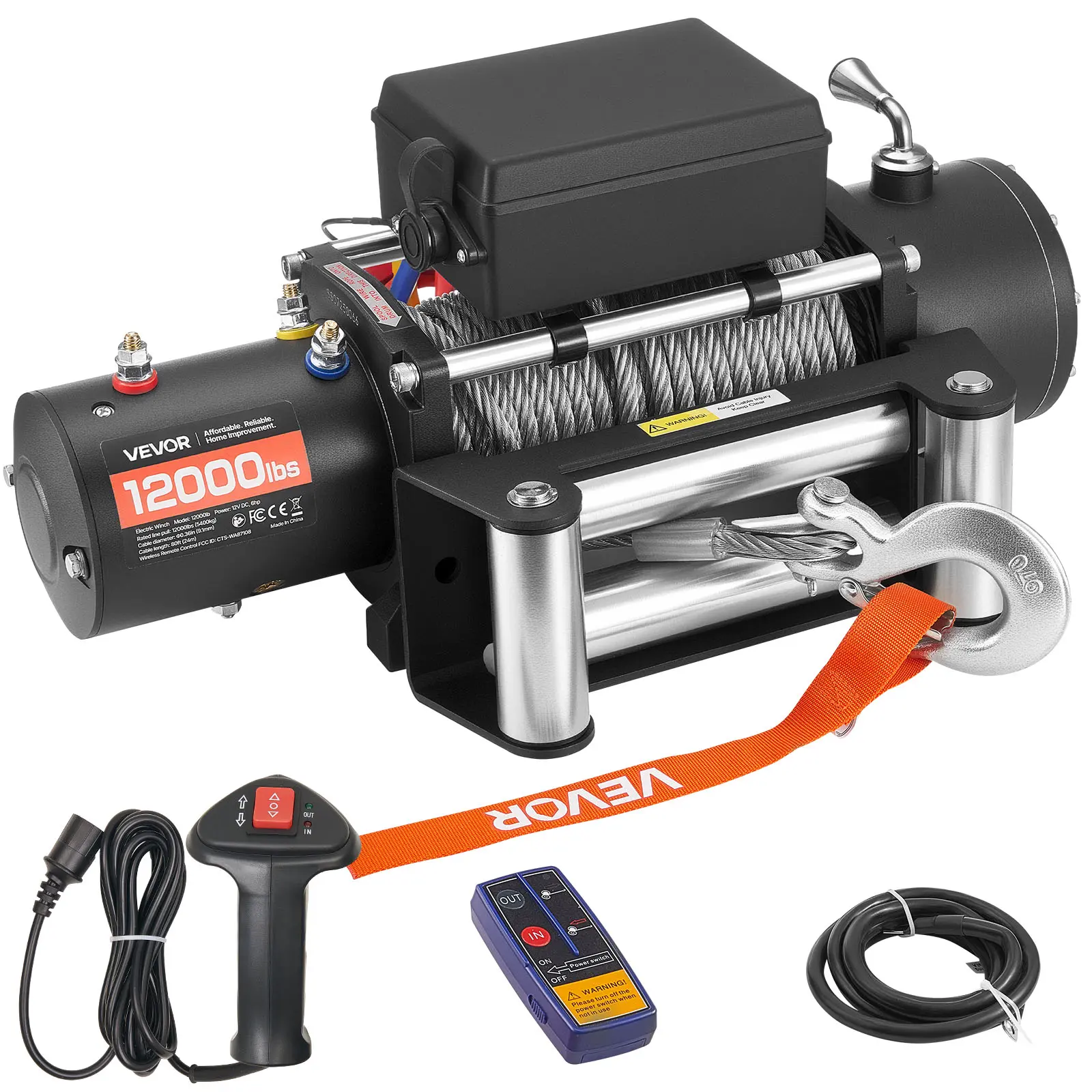【Summerfinds】VEVOR Electric Winch,12000 lbs Load Capacity12V DC Truck Winch with Φ0.36 in x 80 ft Steel RopeWireless & Wired Remote ControlIP55 Waterproof for Towing SUV Jeep Trailer Boat Off-Road Vehicle