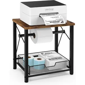 Label Holder for Rolls and Fan-Fold Labels, Wooden Thermal Label Holder for Desktop Label Printer, Shipping Label Stand for Thermal Printer Accessory, for  Office Small Businesses, Brown