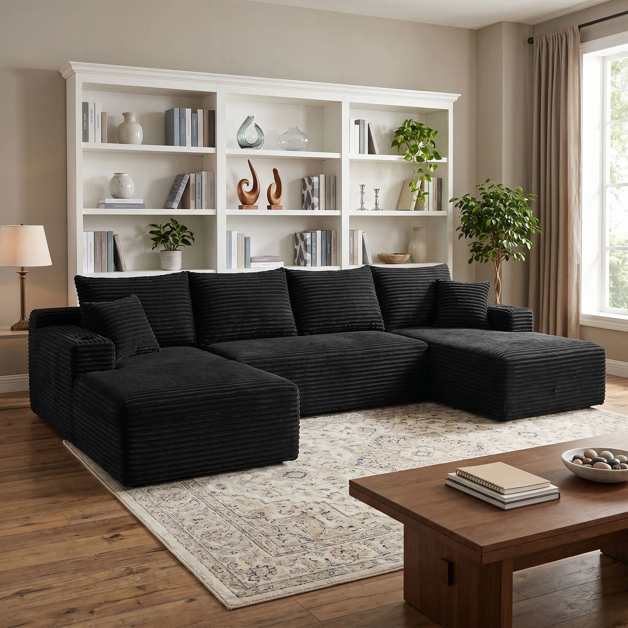 U-shaped compressed modular living room sofa, modular corduroy long sofa, chaise lounge frameless sofa, convertible modern living room sofa bed –  ,boneless couches high-resilience foam