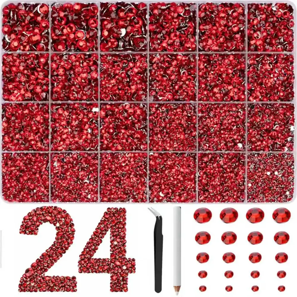 Red Rhinestone Kit, 32000 Pcs Multi-Size Flatback Resin Gems, Bling Decoration Accessories for Nail Art, DIY Crafts & Tumblers with Tools, Bling Rhinestone Decoration, Rhinestones