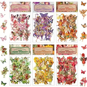 Vintage Fairy Decorative Stickers 300 Pcs - Transparent Floral & Butterfly Designs for Journaling Scrapbooking & Phone Case Decoration Aesthetic Durable PET Material DIY Junk Journal