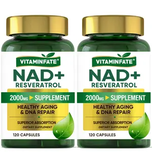NAD+ Anti-Aging Resveratrol Supplement 2000mg - Antioxidant Rich, Cellular Repair, Energy & Brain Focus - 2 Bottles (120 Capsules Total), Antioxidant Rich Supplement