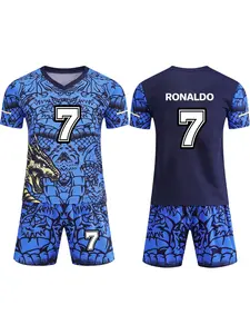 All-season children's football jersey and pants set, with the name RONALDO and the number 7. Suitable for sports and leisure, outdoor activities, and sporty styling. Made of breathable material, it is the first choice for outdoor activities. Football Kits