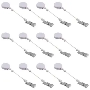 12 Pcs Beadable DIY Badge Reel Kit Retractable ID Name Badge Reel Clips Holder for Beads Blank Bar with Belt Clip, White