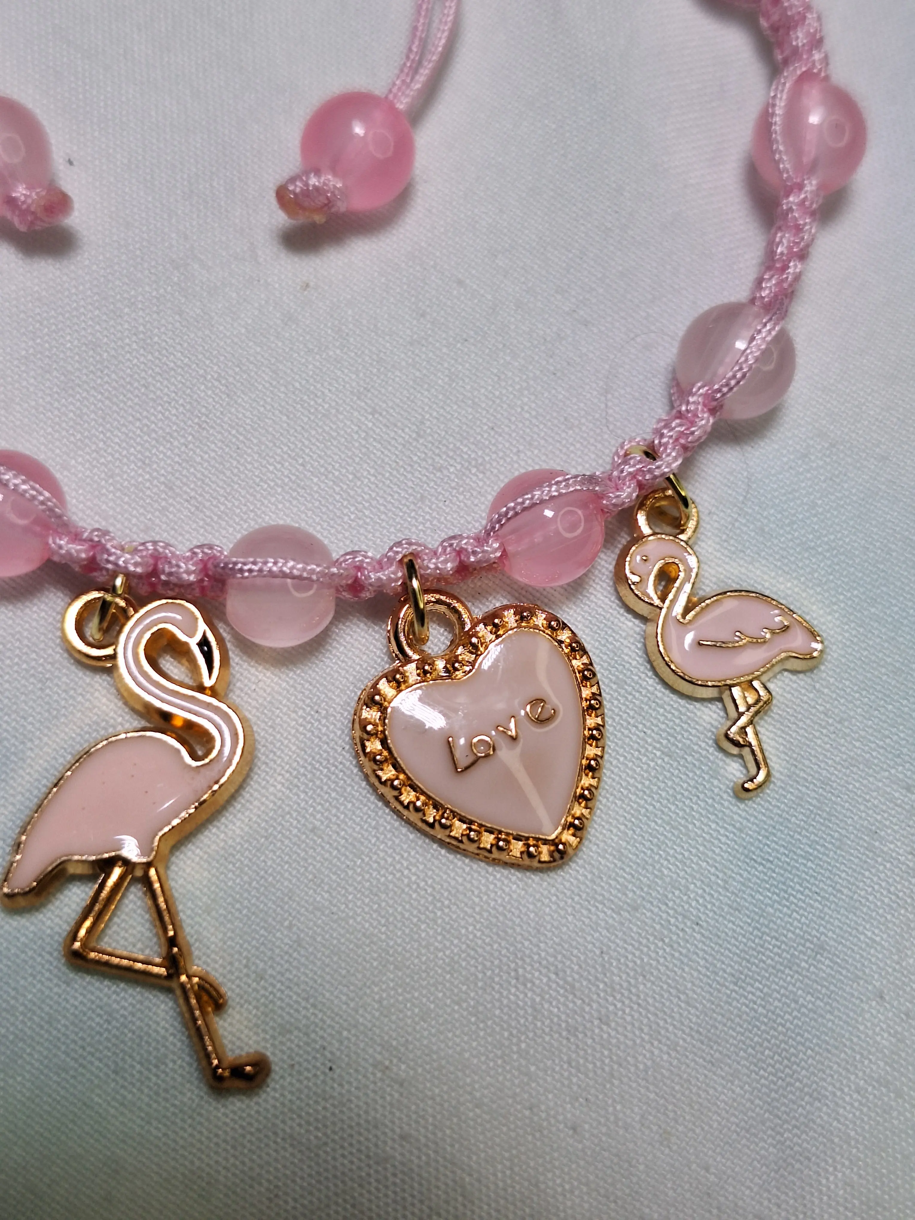 Pink Flamingo Love Charm Bracelet - Glass Beads
