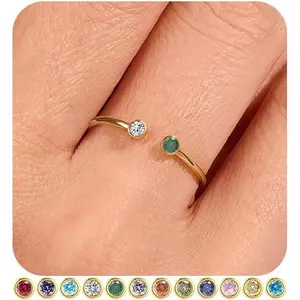 Gold Birthstone Rings for Women Non Tarnish Stackable Adjustable Gold Rings for Women 14k Gold Plated Dainty Stacking Cubic Zirconia Emerald Green Ring for Mother Birthday Gifts JewelryGift