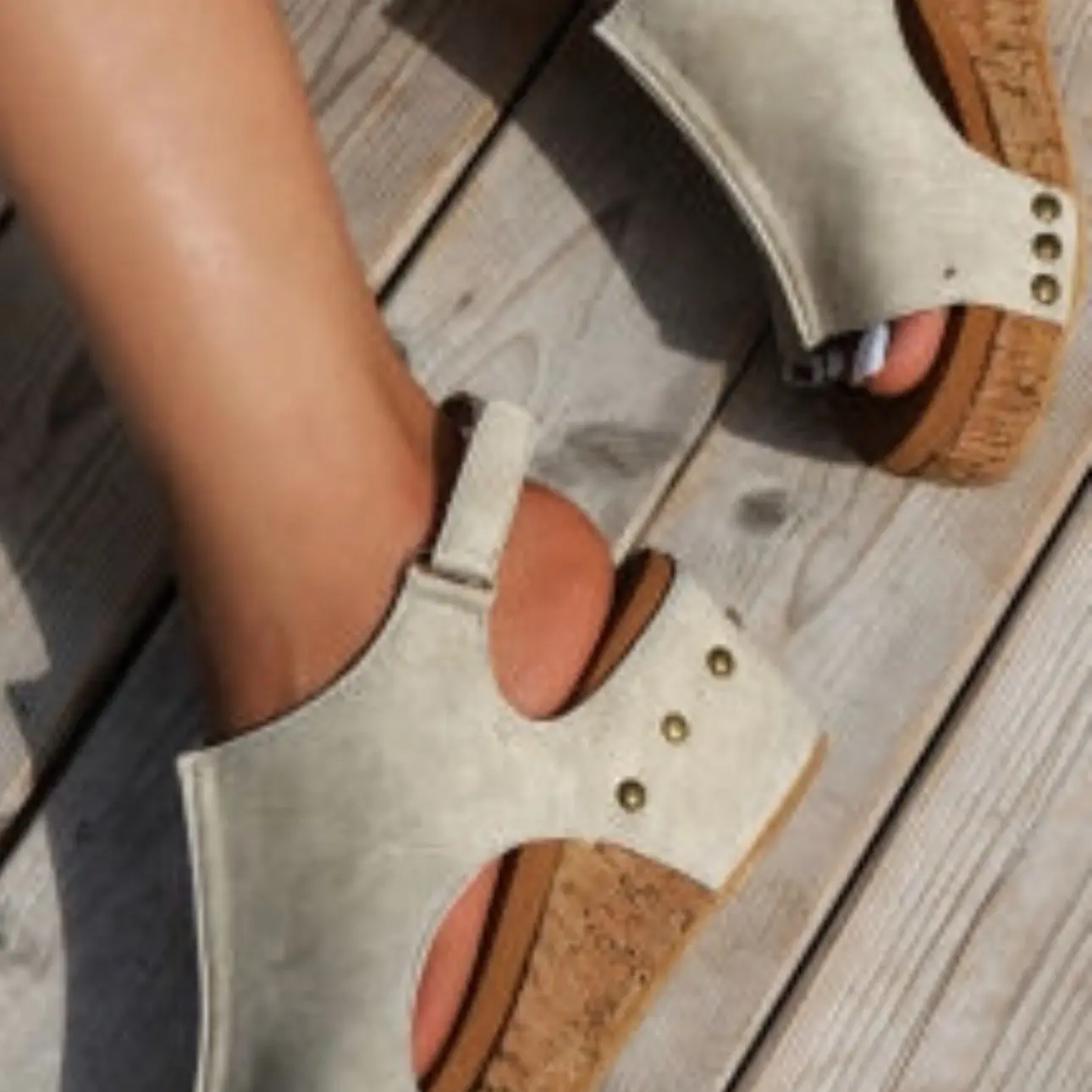 Grey Studded Wedge