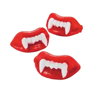 6 oz. Bold Red Lips & White Wax Candy Fangs Vampire Teeth - 12 Pc.