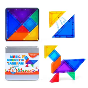 YPLUS Mini Magnetic Tiles Travel Magnetic Blocks Building Toys, 700 Shapes 3D Magnet Tangrams Puzzle, Toddlers Montessori Road Trip Toys STEM Educational Activity for Kids 4-8, 8-12