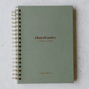 Church Notes Journal - Larger Size (7x10"), Green Spiral Linen by Steadfast and Sustained - Christian Sermon Notebook to Write Verses, Key Points, Notes, and Apply the Message - Men or Women Gift Idea