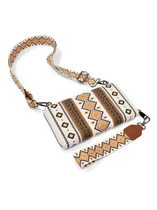 Boho Style Geometric Pattern Zipper Wristlet, Western Aztec Clutch Wristlet with Credit Card Slots, Crossbody Long Wallet for Women, Bohemian Casual Purse