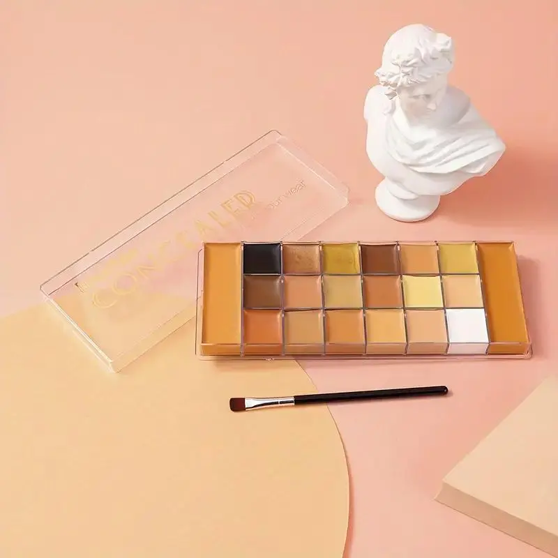 20-color concealer palette with complimentary small brush, multi-purpose eyeshadow tray, Full Coverage High Coverage brightening long lasting concealer, earth color makeup, waterproof Great for Girls & Women