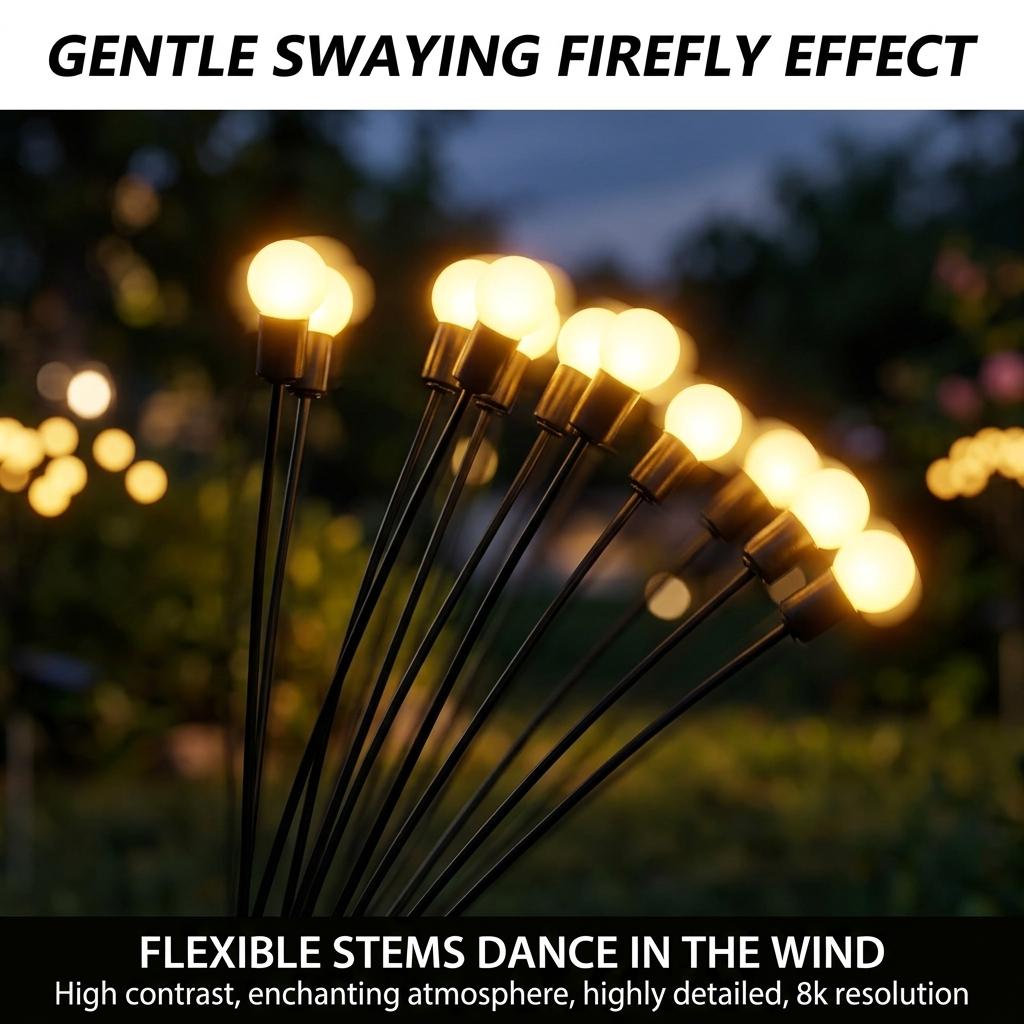 2-Pcs Solar Swaying Firefly Outdoor Lights - Waterproof Garden Decor for Pathway, Holiday, Gardens, with Festive Appeal, Ideal Gifts for Home Improvement Lighting Accessories