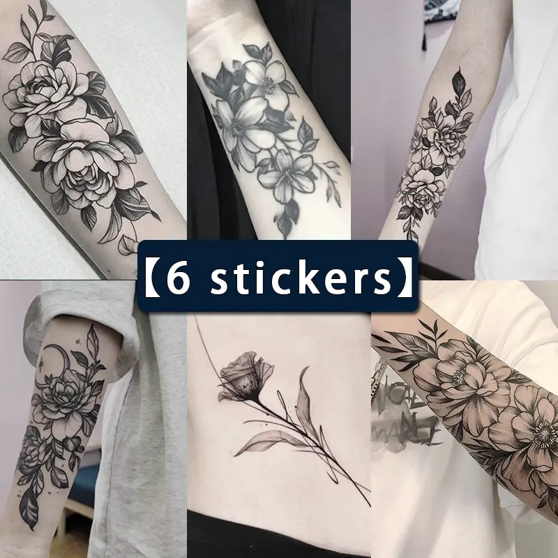 6 Large temporary tattoos adult women,fake tattoos,Lasting for 7-15 Days,Waterproof and Anti-Friction, Realistic Effect, Suitable for People Who Do Not Want Tattoo Pain,Herbal Tattoo Stickers,tattoos idea for men，Flowers and plants