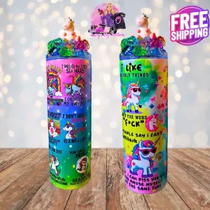 Colorful Sarcasm Unicorn Faux Ice Topper -3 D Rainbow Unicorn Ice Tumbler - 20 Oz Stainless Steel Double Wall Vacuum Sealed