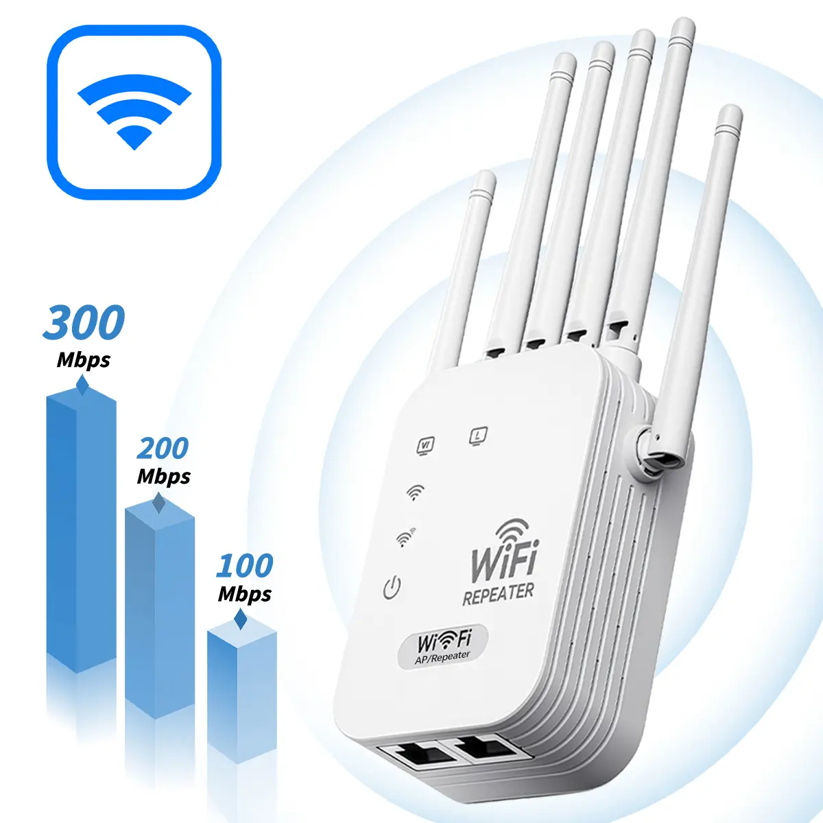 WiFi Range Extender Repeater, Wifi Repeater Wireless Signal Booster, US Standard Plug Design, Dual LAN Ports, 300Mbps Multi-Mode AP Router Repeater for Indoor WiFi Dead Zones, Wifi Booster And Signal Amplifier